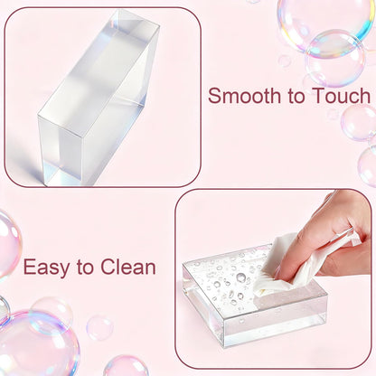 Hacaroa 6 Pieces Acrylic Square Display Block, 3 x 3 x 1 Inches Clear Polished Acrylic Cube Risers, Solid Jewelry Display Pedestal Stand Showcase Holder Base for Ring, Perfume, Photography Props
