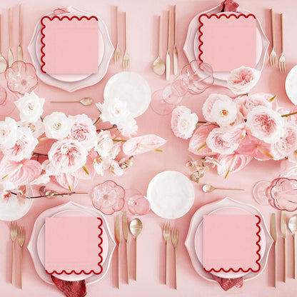 FYSUIMU 50 Pcs Pink Red Luncheon Napkins Disposable Paper Napkin Scalloped Decorative Dessert Dinner Hand Napkin for Valentine' s Day Wedding Home Party Table Supplies Decor