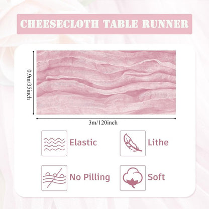6 Pack Light Pink Cheesecloth Table Runner 10FT Boho Gauze Fabric Table Runner 35 x 120 Inch Spring Rustic Sheer Runner for Wedding Birthday Baby Shower Table Decoration