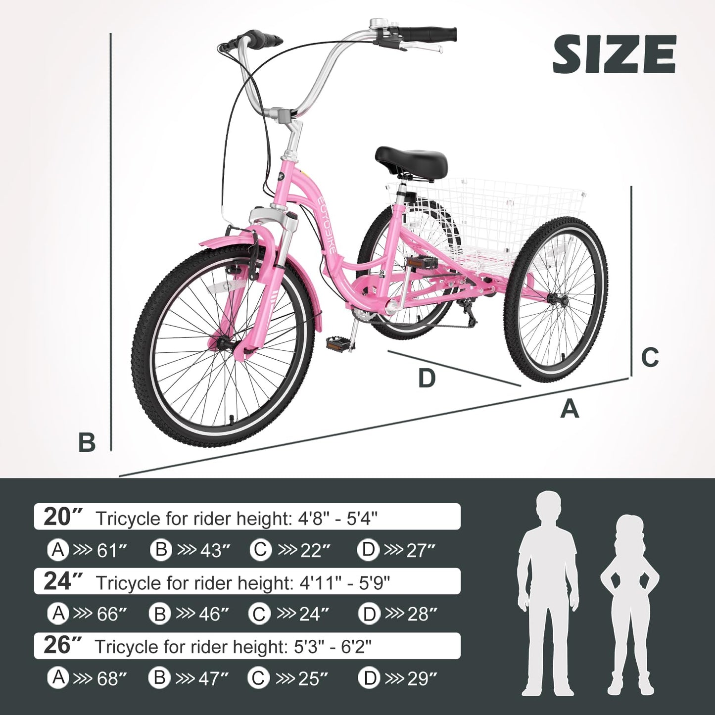 ABORON Adults Tricycle, 3 Wheels Bike for Adult, Tricycle for Adults, Double-Wall Wheel Rims, for Women Men Exercise Outdoor Sports