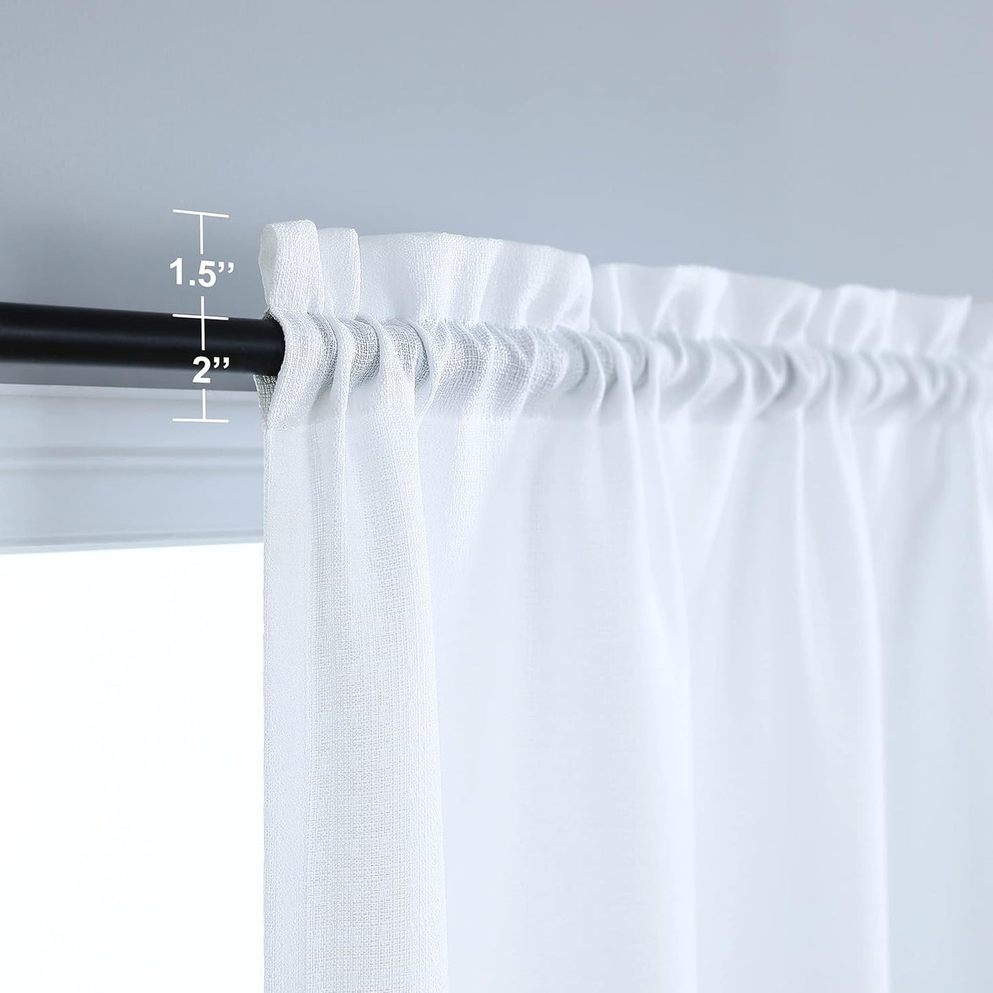 White Kitchen Curtains 36 Inch Length - Sets of 2 Panels Rod Pocket Cafe Curtains for Bathroom, Semi Sheer Short