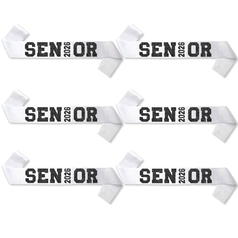6Pcs White Senior 2027 Satin Sashes with Black Glitter Letters Senior 2027 Decorations - 2027 Graduation Celebrations Sashes - Senior Cheer Sash - Cheerleader Sash - Class Competition Sashes