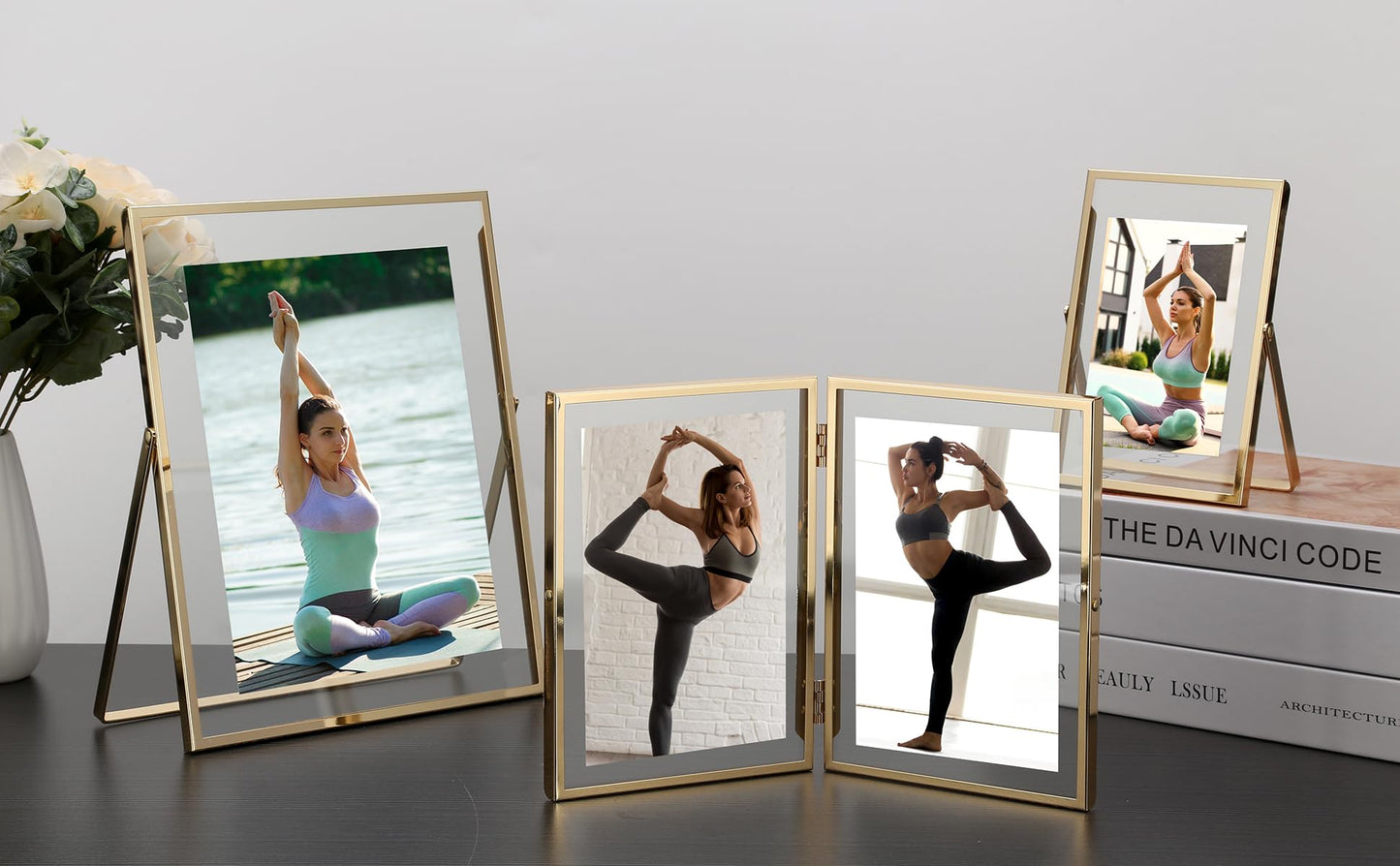 YiPinYin Gold 5x7'' Floating Frame Set of 2, For Photo Sizes 3.5x5'', 4x6'', 5x7'', Luxury Modern Gold Metal Frames for Tabletop/Shelf, Wedding, Birthday, Home or Office Decoration