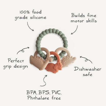 mushie Silicone Dino Teething Ring Toy