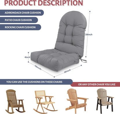 44x19x4in Adirondack Chair Cushion,Outdoor Waterproof Rocking Chair Cushion Gray Non-Slip High Back Patio Chair