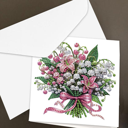 SHEGZHUC 6 Pack Diamond Painting Gift Card Diamond Art Kits for Adults Birthday Wedding Anniversary Greeting Get Well Congratulations Thank You Cards with Envelopes || Flowers in Vase Bouquets