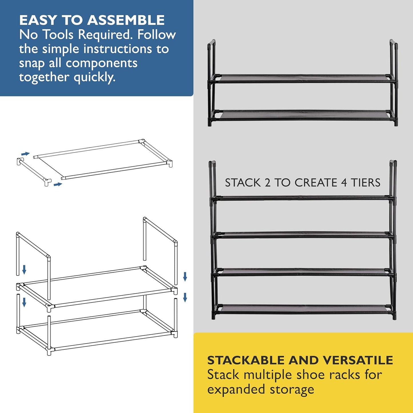 2 Closet, 10 Sundaze Shoe Rack - Tier Shoe Rack for Front Door Entrance, Sturdy Long Shoe Organizer for Bedroom