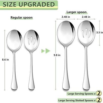 E-far Large Serving Spoons Set - 4 Stainless Steel Utensils for Buffet & Catering | Dishwasher Safe, 9.8 Inch