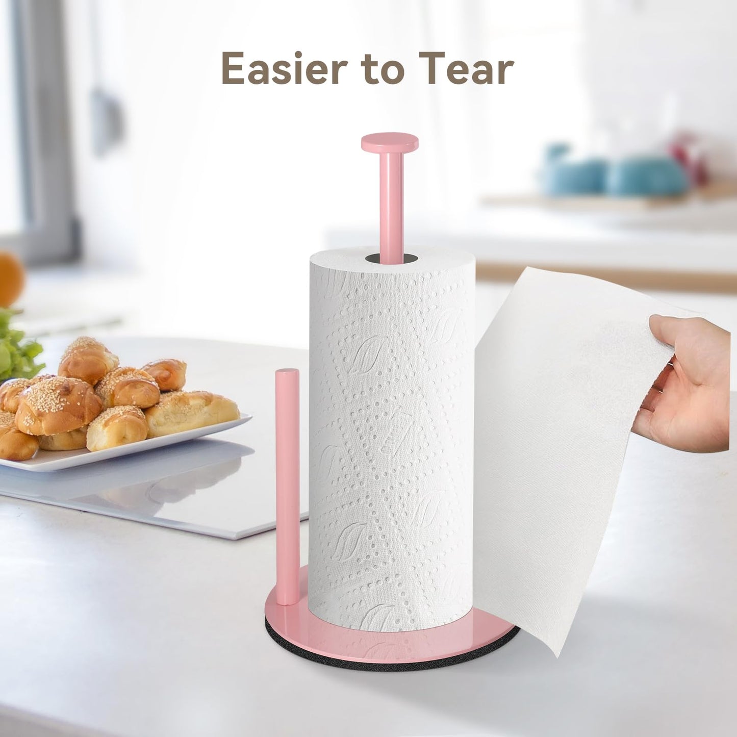 Paper Towel Holder Pink, Paper Towel Holder Countertop with Anti Slip Weighted Base, Stainless Steel Freestanding Paper Towel Holders for Kitchen