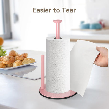 Paper Towel Holder Pink, Paper Towel Holder Countertop with Anti Slip Weighted Base, Stainless Steel Freestanding Paper Towel Holders for Kitchen