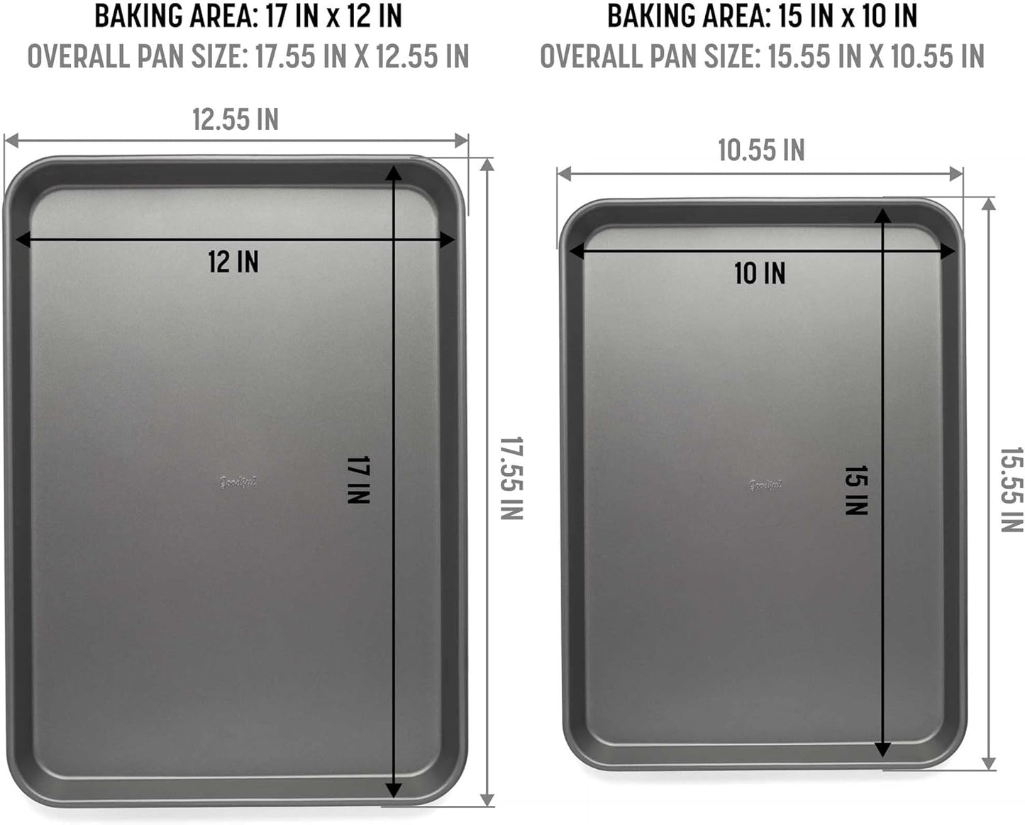 Goodful Nonstick Cookie Baking Sheet Set, Heavy Duty Carbon Steel, 2-Pack Bakeware Set, Dishwasher Safe, Gray