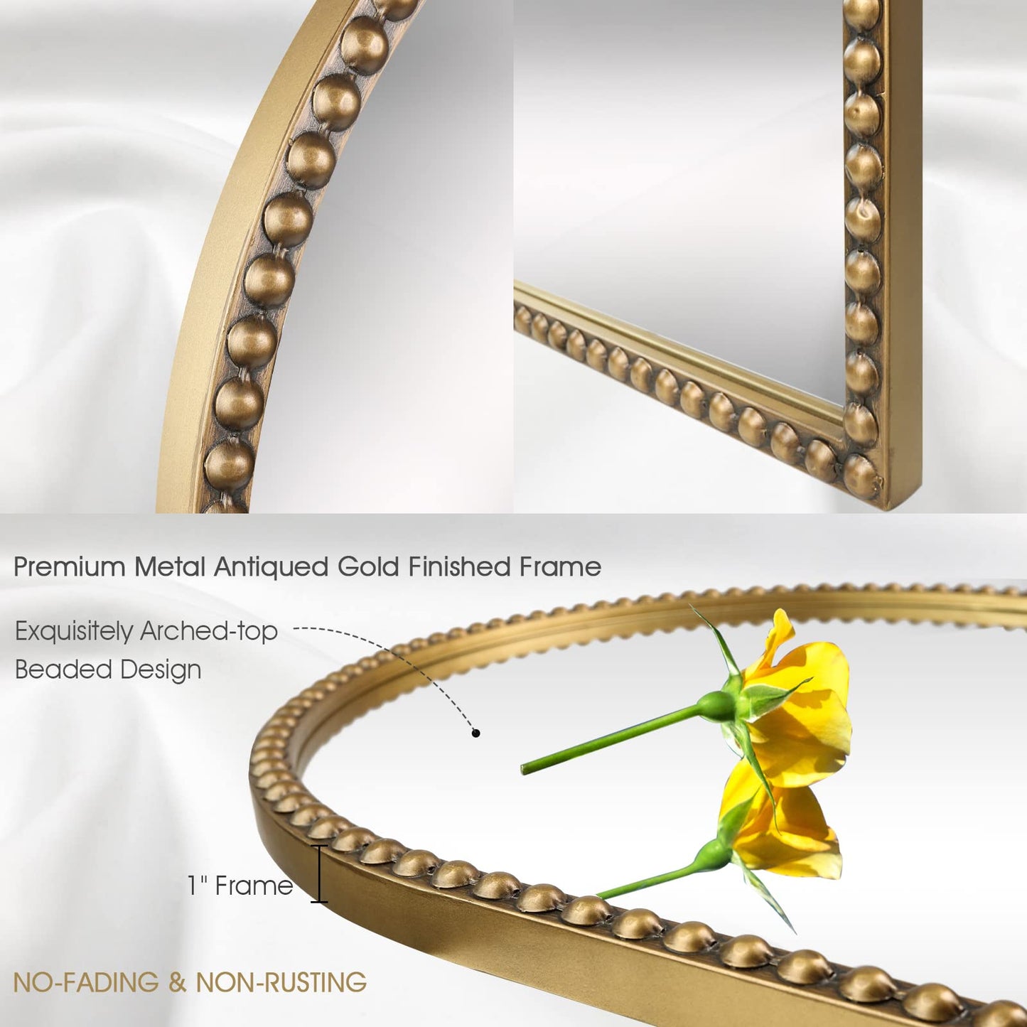 Fobule Arch Full Length Mirror with Stand, 65"x22" Floor Standing Large Dressing Mirror Hanging or Leaning Against Wall for Bedroom Living Room, Antique Gold