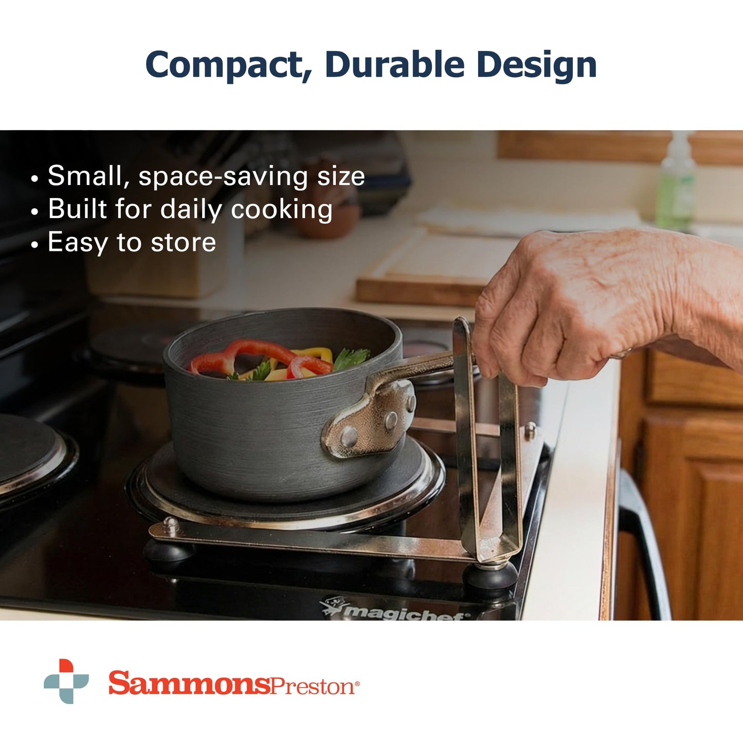 Sammons Preston Folding Pan Holder, Pot Stabilizer for One-Handed Stirring, Secure & Stable Kitchen Aid for Pan & Pot Turn Prevention, Spill Prevention for Stove Top Cooking