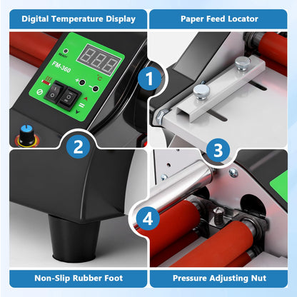 MXBAOHENG 13.78” Laminating Machine with 2 Rolls of Film, 110V Hot Cold Roll Laminator with Adjustable Speed Function, A3/A4 Digital Display Electric Laminator, Single- & Double-Sided Lamination