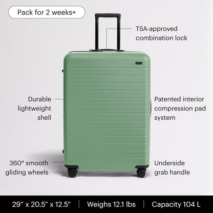 Away Large Checked Luggage - 29-Inch Lightweight Hardside Suitcase with Four WhisperGlide 360° Spinner Wheels, Interior Compression System, TSA-Accepted Lock - Sea Green