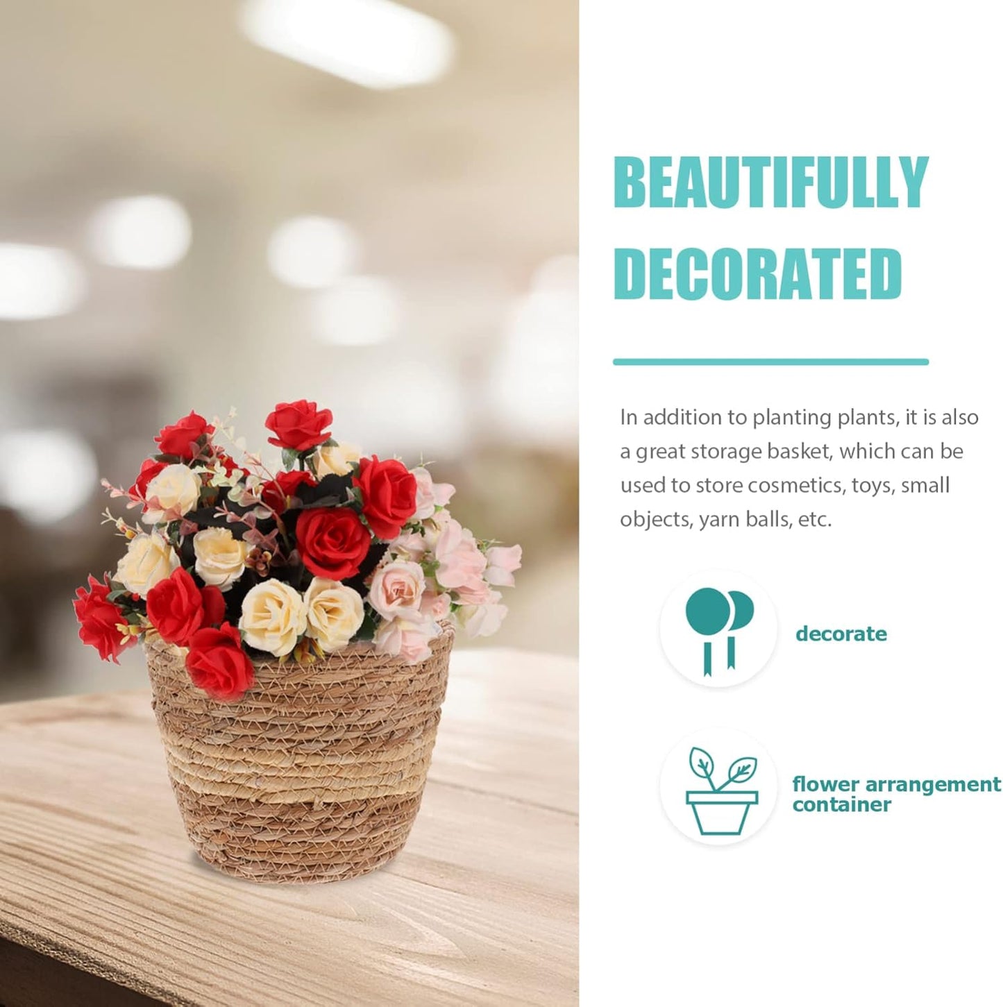 Zerodeko Flower Girl Basket, Woven Seagrass Belly Basket, Rustic Plant Pot for Home Decor, 18cm