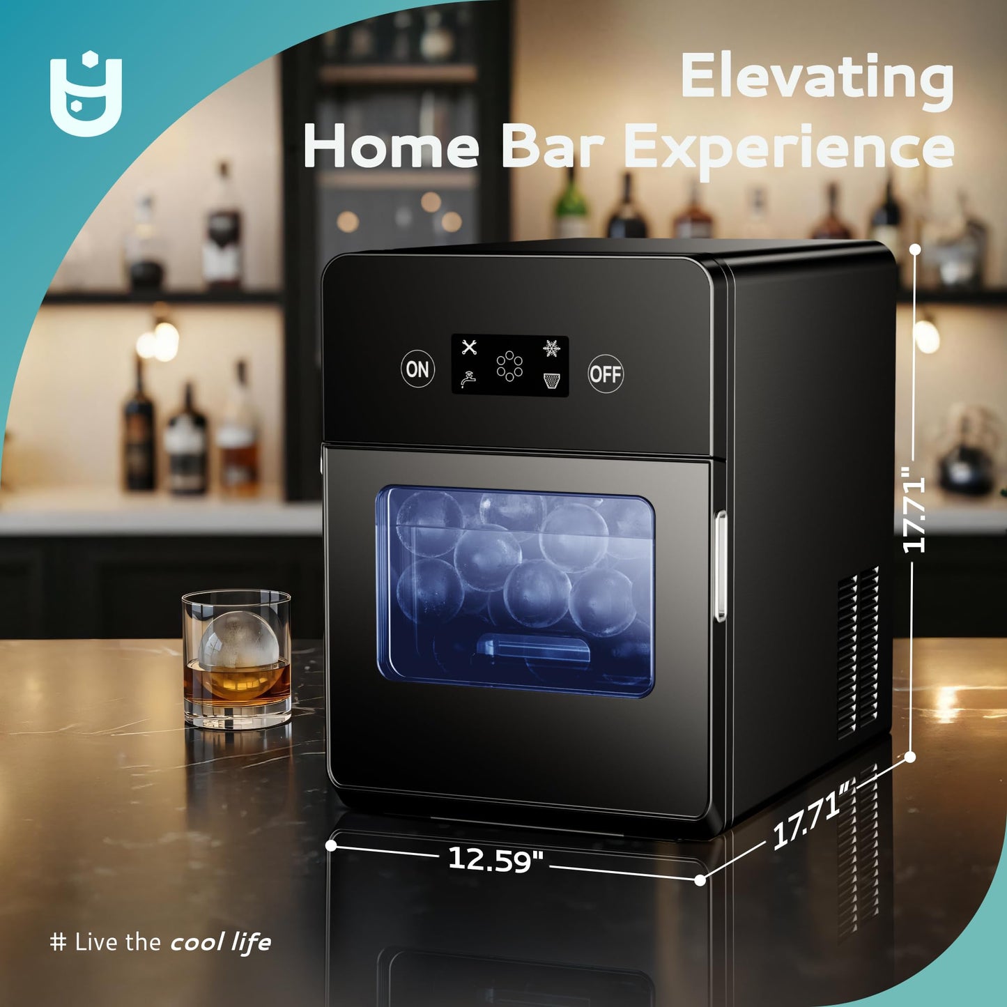 EUHOMY Ice Ball Maker Countertop, 144Pcs/day, 4Pcs Ready in 40Mins, Self-Cleaning, Sphere Ice Maker Machine with Crystal Clear Ice for Whiskey/Brandy/Rum