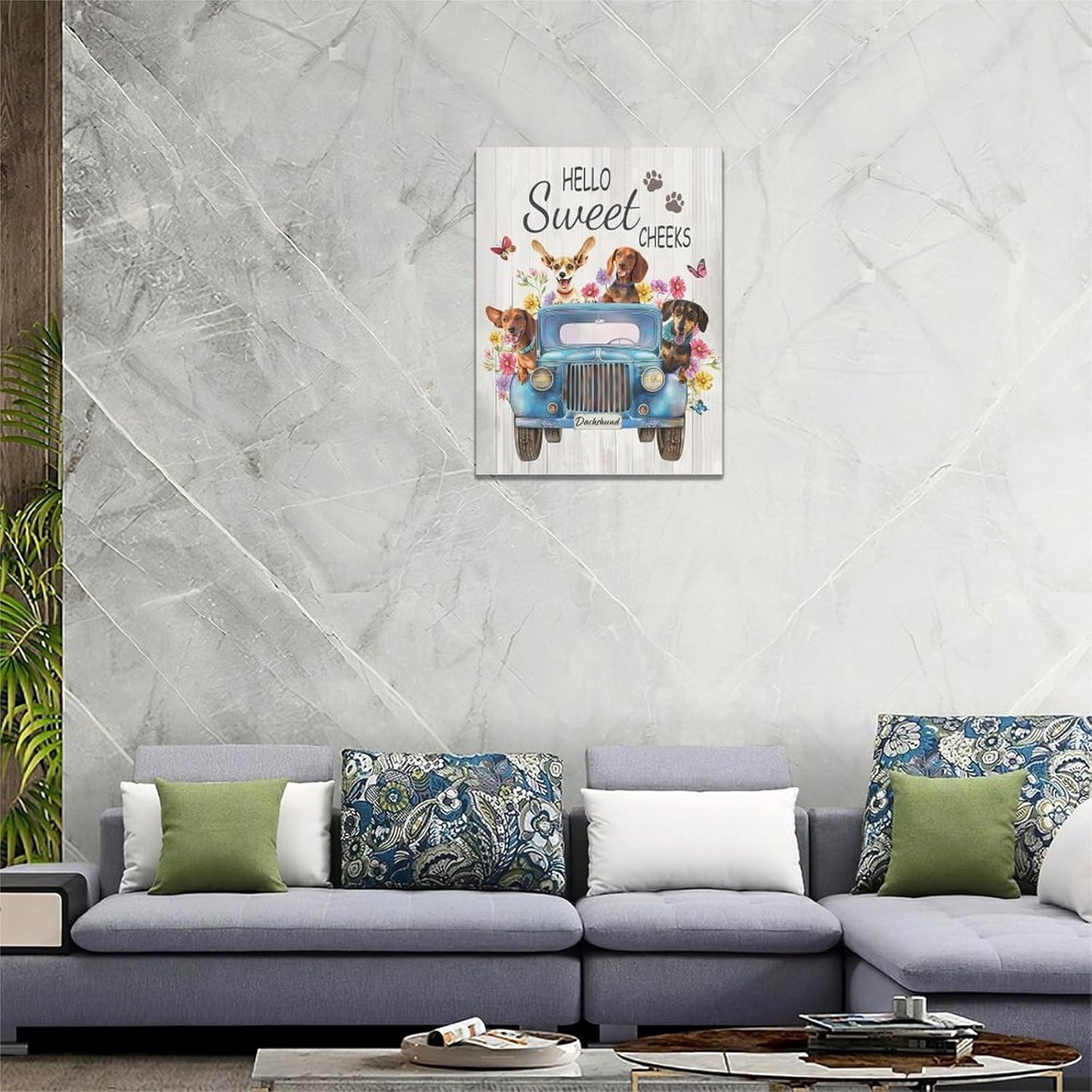 Dachshund Dog Wall Art, Funny Driving Car Pictures, Rustic Sausage Dog Truck Decor for Bathroom Kitchen Living Room
