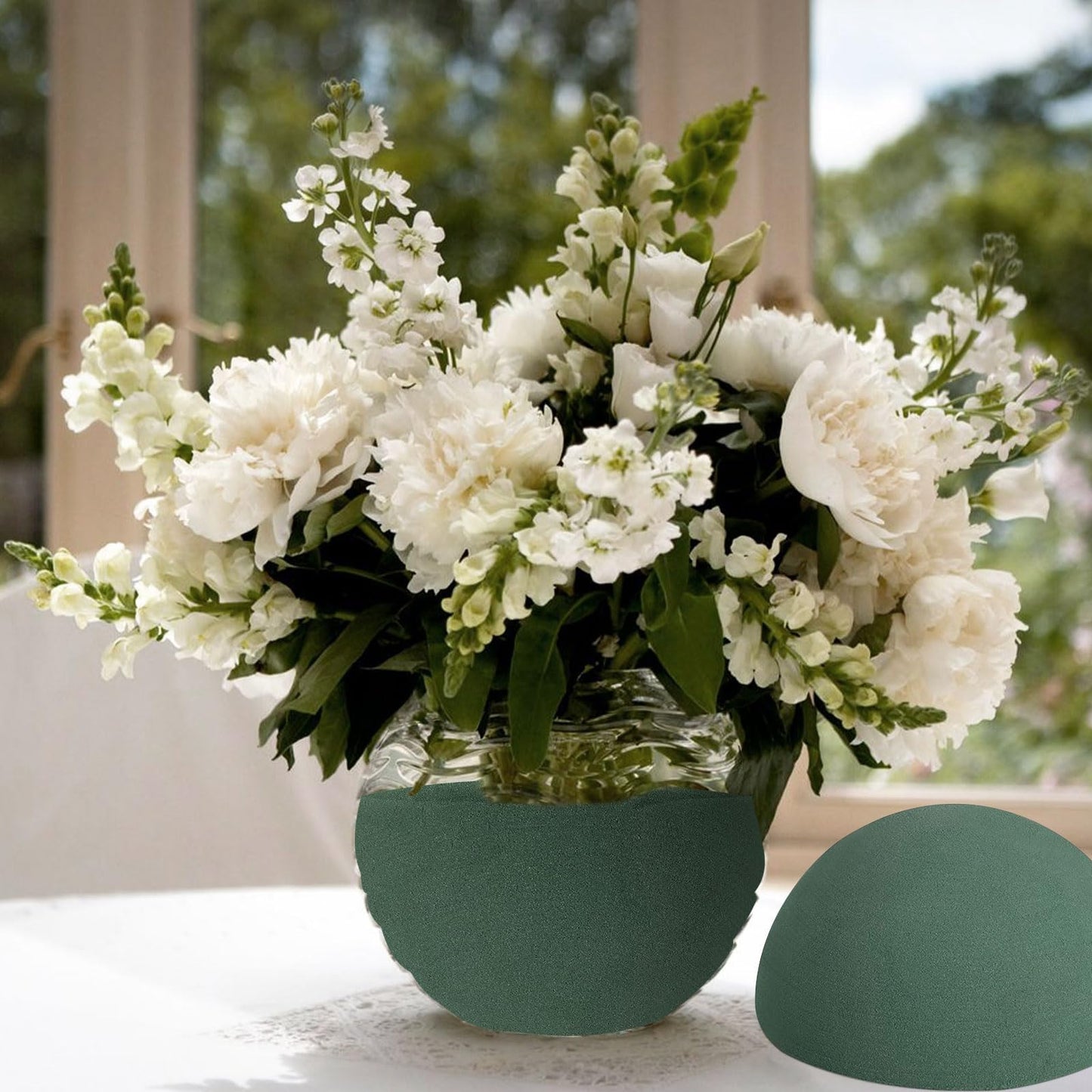 STEFORD 4 PCS Round Floral Foam Blocks Half Balls, Wet & Dry Green Flower Foam for Fresh and Artificial Flower Arrangements (7.5 x 3.7 Inches)