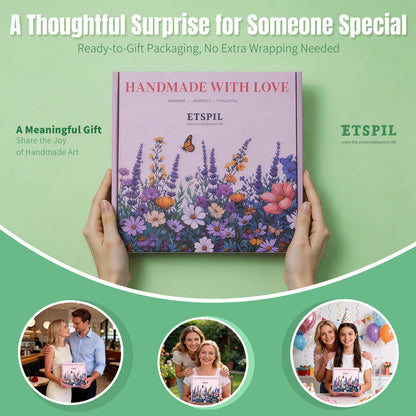ETSPIL Embroidery Kit for Adults, 4 Pre-Printed Floral Patterns & 2 Hoops, Learn 33 Stitches via 4K HD Videos, Magnetic Needle Minder Included, Beginner-Friendly DIY Gift for Women