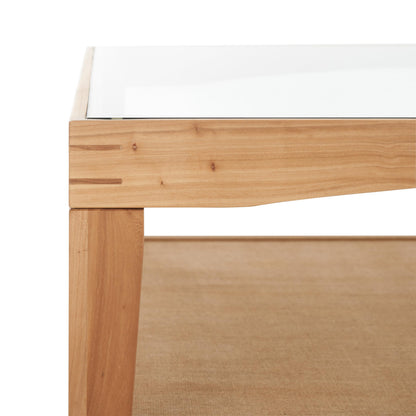 SAFAVIEH Couture Collection Nicolella Natural Solid Wood/Glass Top Square Coffee Table