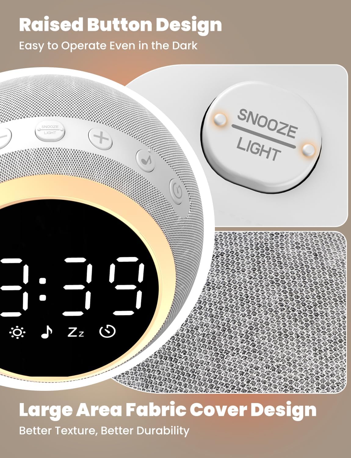25 LIORQUE Alarm Clock with White Noise Machine & Night Light, Soothing Sound, Adjustable Volume, Sleep Timer, Ideal