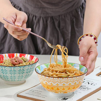 Cereal Bowls Porcelain 23 oz - Salad Soup Bowl Colorful 6.25" - Deep Bowls for Serving Ramen | Noodle | Pasta | Pho | Oatmeal - Microwave and Dishwasher Safe - Set of 6