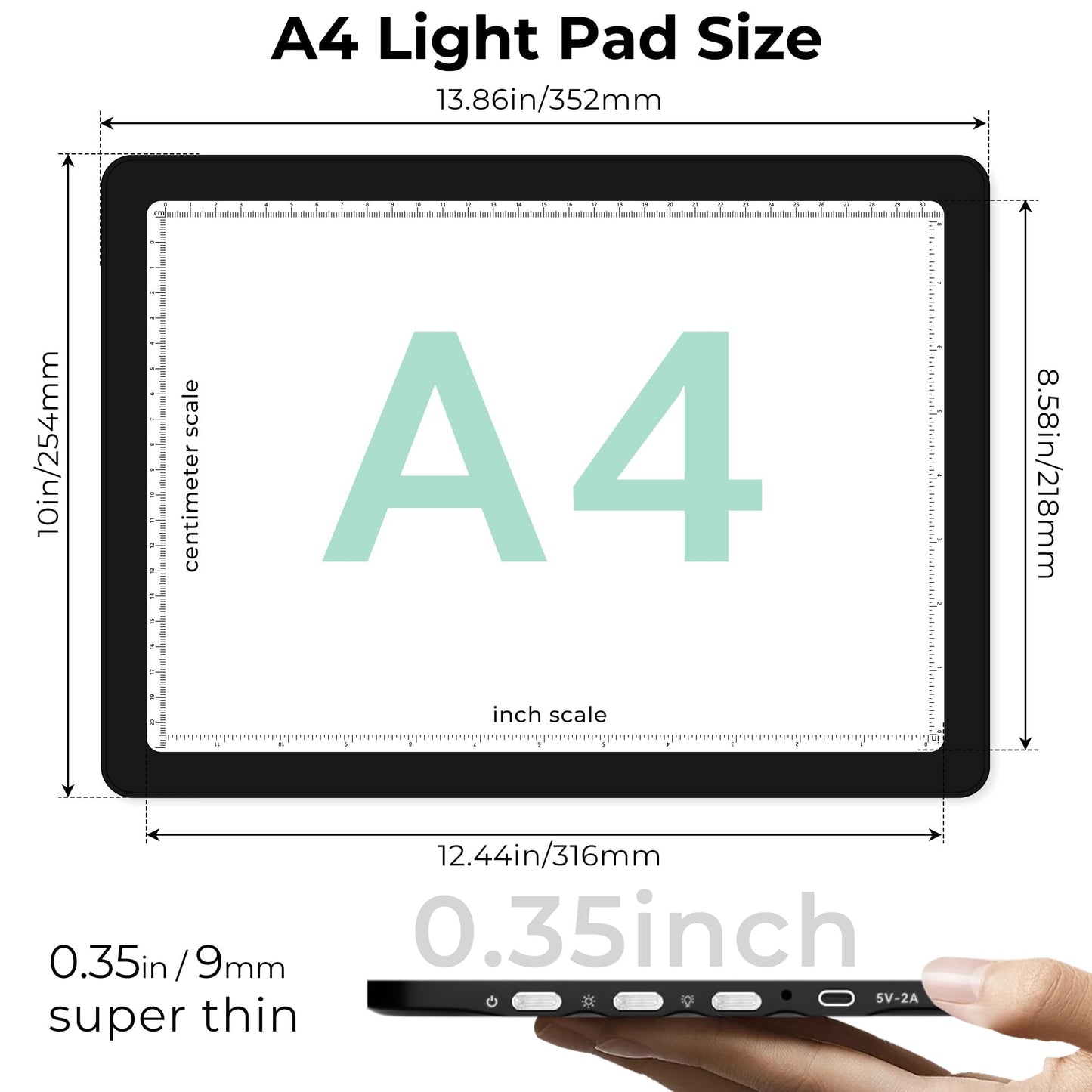 Rechargeable A4 Light Box for Tracing,Bawaslom LED Light Pad with Adjustable Stand and Strong Magnets,Ultra-Thin & Bright Tracing Board for Diamond Art,Sketching,Vinyl Weeding,Architectural Design