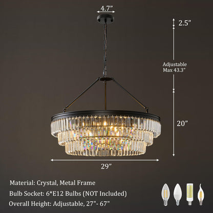 Black Modern Round Crystal Chandelier: 28" K9 Luxury Crystals Contemporary Chandeliers for Dining Room Lights over Table - Adjustable Large Light Chandelier for Bedroom Living Kitchen Entryway Foyer