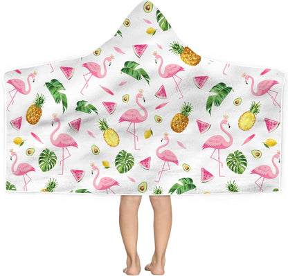 Summer 30''x50 Bonsai Tree Pink Flamingo Bright Hooded Beach Towel, Flamingo Lover Kids Poncho Towel for Boys Girls