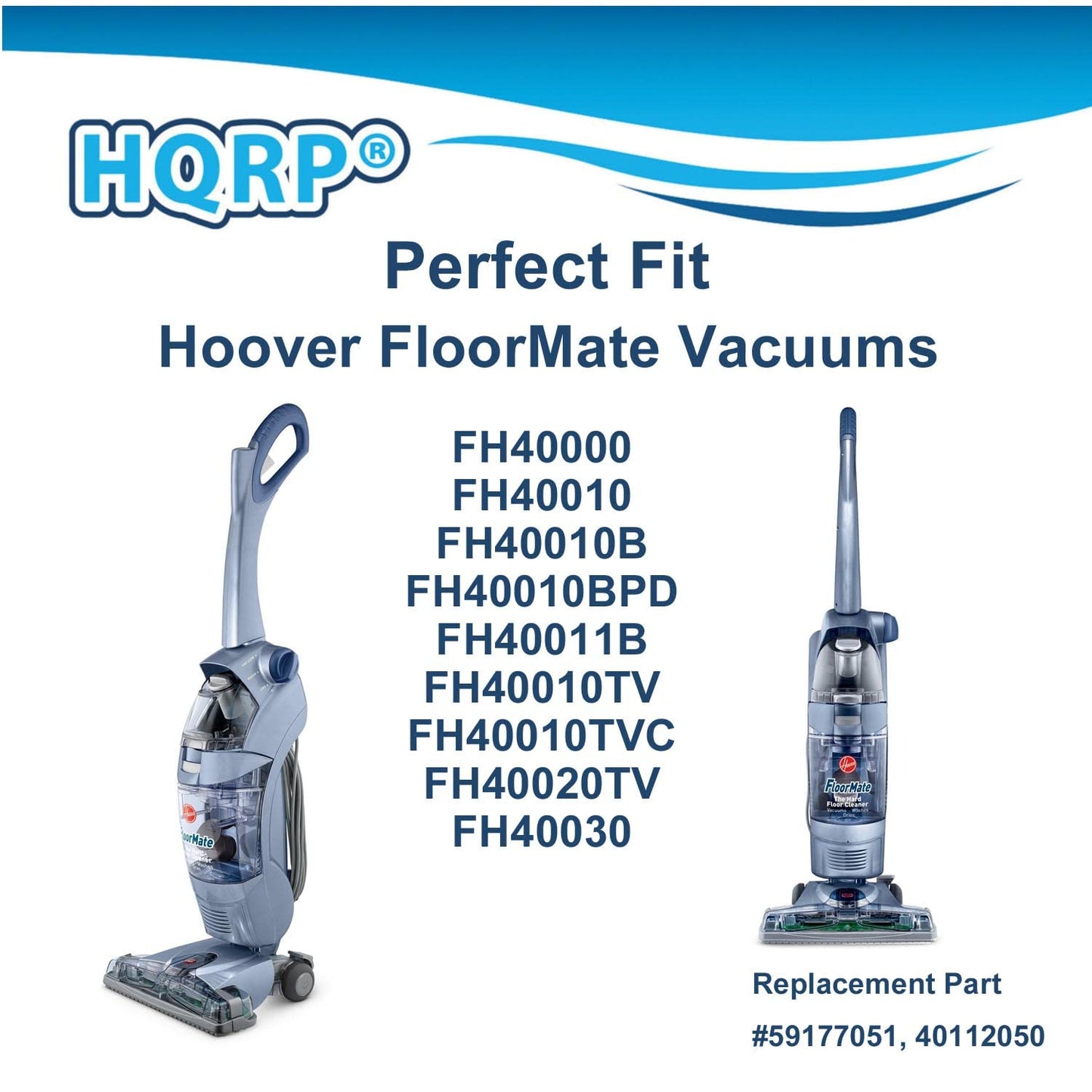 HQRP 2-pack Filters compatible with Hoover FloorMate FH40000, FH40010, FH40010B, FH40030, FH40011B, FH40020TV SpinScrub Hard Floor Upright Vacuum Cleaner, parts 40112050/59177051