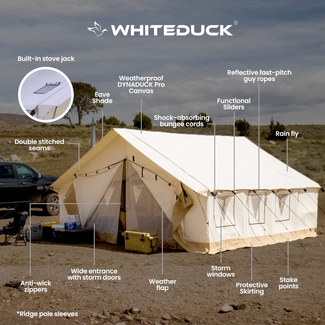 WHITEDUCK Alpha Canvas Wall Tent Waterproof 4 Season Outdoor Camping & Hunting Tent w/Heavy Duty Aluminum Frame, Best for Large Groups, Families & Outfitters (14'x16', Water Repellent)