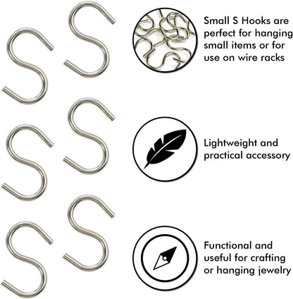 Millennial Essentials Mini S Hooks, 200pcs S Shaped Wire Hook Hangers for DIY Crafts, Jewelry, Key Chain