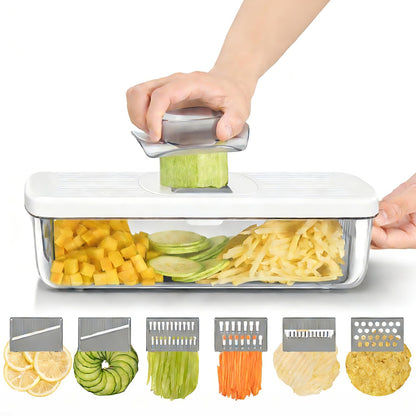 6-in-1 Vegetable Chopper Mandoline Slicer with 6 Blades & Container, Onion Cutter Dicer, Kitchen Gadgets & Essentials for Food Prep