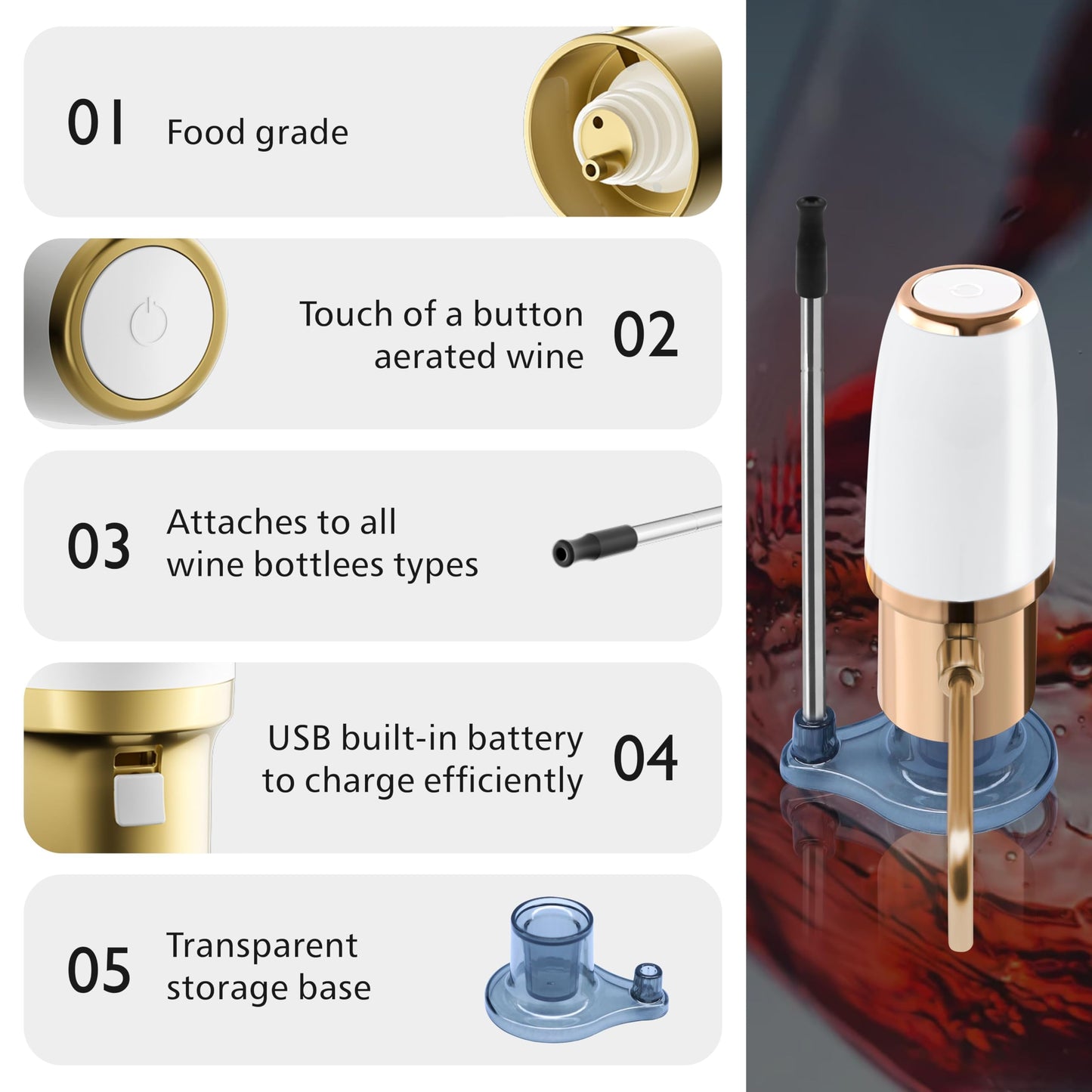 SYNWONG wine aerator Electric,Wine Aerator, Electric Wine Decanter, Wine Aerator Pourer Spout, Wine Dispenser, Wine Accessories， Best Gifts for Wine Lovers