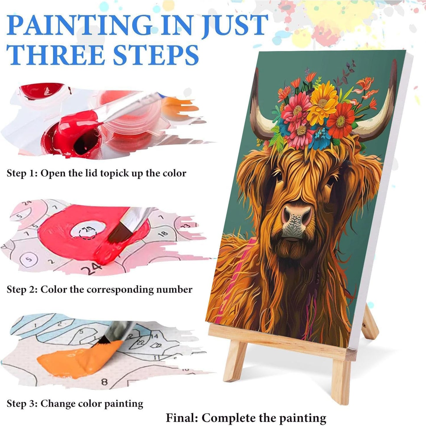 bleihum 4 Pack Paint by Numbers kit for Adults with Frame and Wooden Easel, Animals Paint by Number Canvas, Easy Paint by Numbers Kit for Adults Beginner Home Wall Decor Gift (8x12 inch)