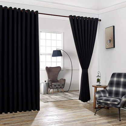 Warm Home Designs Extra Large 2 Black Wall to Wall Curtains 108" x 99" Each with 2 Matching Tie-Backs. Total Width is 216 Inches (18 feet). Great as Room Dividers or Partitions. N Black Wall 99"