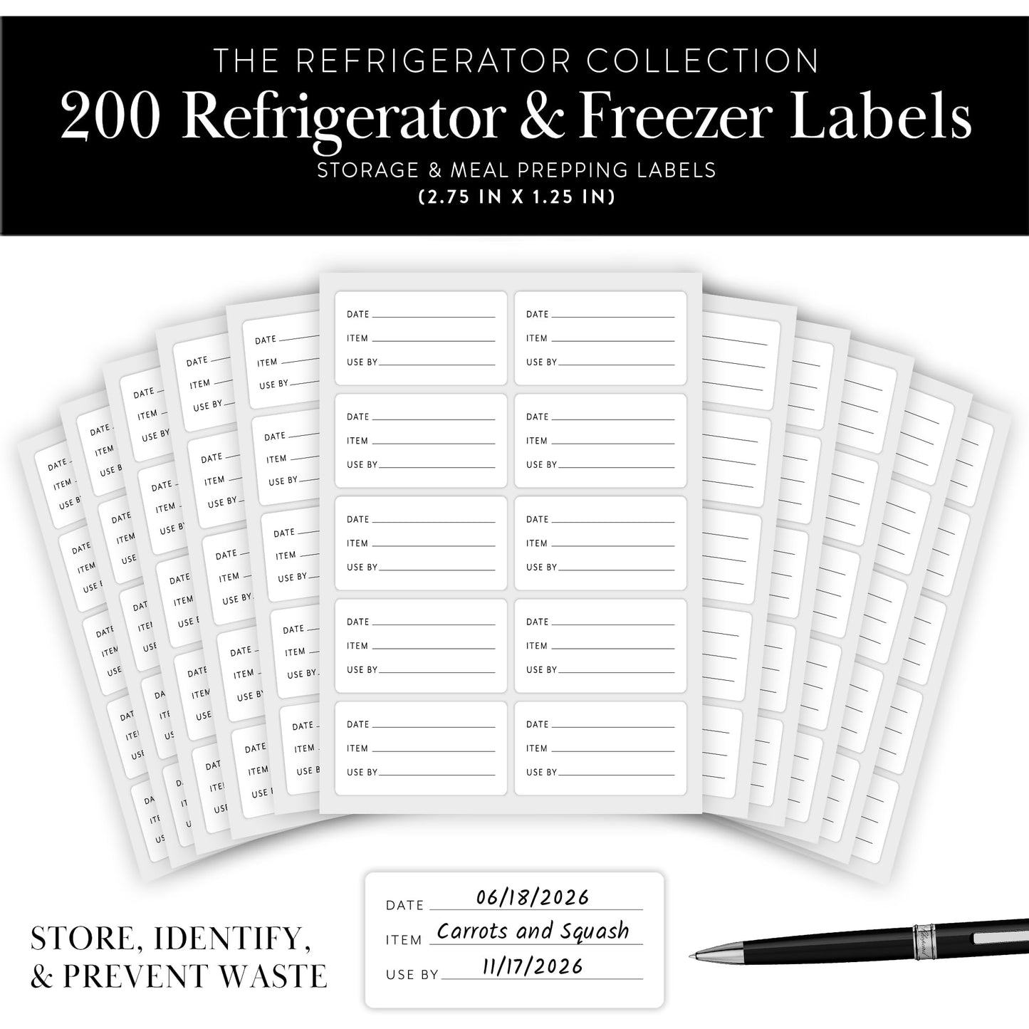200 Meal Prep Freezer Food Labels - 2.75 x 1.25 Inch Freezer Tape Labels for Food Containers to Write On, Removable Easy Peel Off, Kitchen Pantry Storage Stickers, Oil Water Resistant