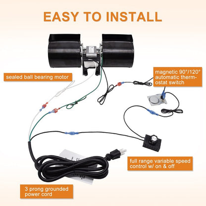 Adviace GFK-160 GFK-160A Fireplace Blower Fan Kit for Heat-N-Glo, Heat and Glow, Heat&Glo, Hearth and Home, Superior, Quadra-Fire Fireplaces, FAB-1600 FAB-1100 HB-RB168 1601881 950-3315 Blower Kit