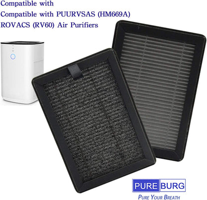 PUREBURG Replacement True HEPA Filters, Compatible with PUURVSAS (HM669A) / ROVACS (RV60) Air Purifiers, 4-Pack H13