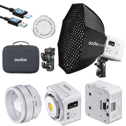 Godox ML80Bi LED Video Light Bi-Color, 100W 2800K-6500K, 29600Lux@1m CRI96+ TLCI96+, APP Control, USB-C, w/ML-Z Reflector & 95Wh Battery, 11 FX 0-100% Dimming for photography, with AD-S60S Softbox Kit