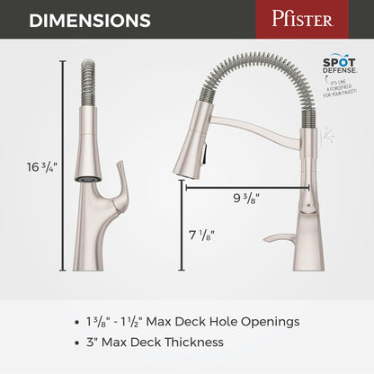 Pfister Ladera Commercial Culinary Kitchen Faucet with Pull Down Sprayer and Soap Dispenser, Single Handle, NSF Certified, Spot Defense Stainless Steel Finish, F5297LRCGS