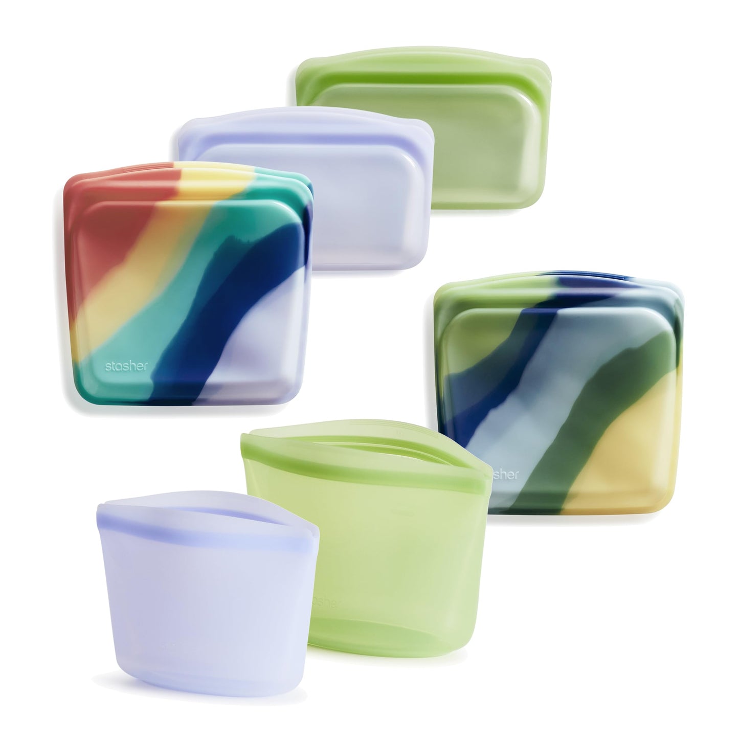 Stasher Premium Silicone Reusable Food Storage Bags, 4-Pack, Multi, Multi-Use Food Storage Bags, Lunch Bag, Travel Containers, BPA Free, Leak-free, Dishwasher-Safe, Eco-friendly