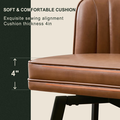 SAECKBERG Swivel Counter Height Bar Stools Set of 4, 26'' Modern Barstools with Backs and Metal Legs, Upholstered Bar Chairs, Faux Leather Dark Brown Stools for Kitchen Island Chairs