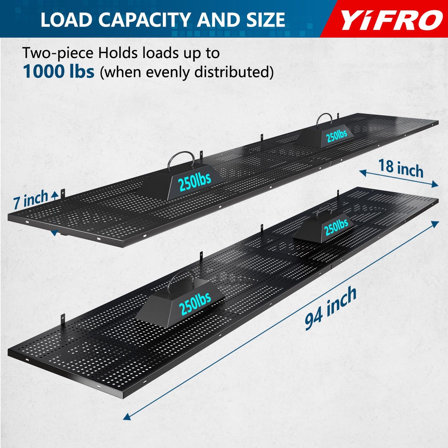YIFRO 4-Pack 1.5x4ft Heavy Duty Garage Wall Shelving, 1000 lbs Load Capacity, Garage Shelving Wall Mounted, Storage Rack with Hooks, Black