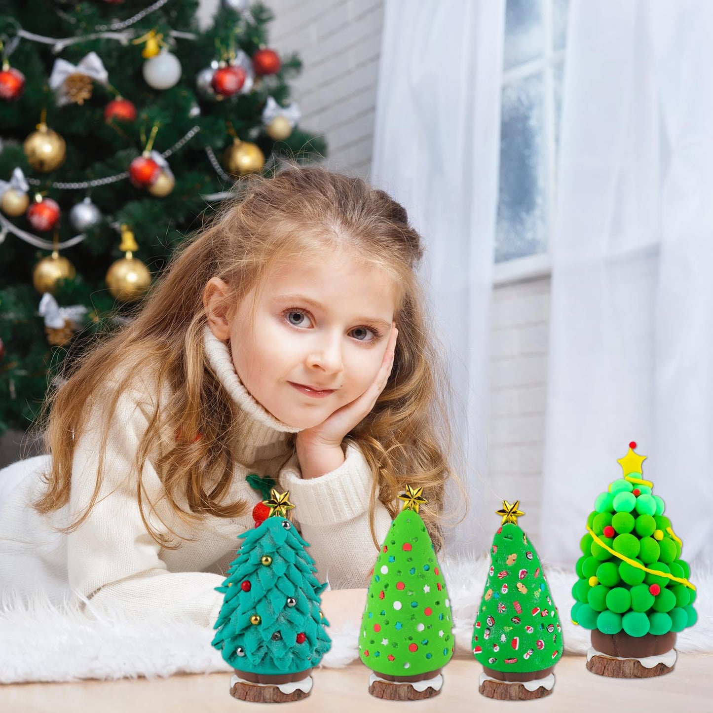 LAHAND Christmas Trees Crafts Sets，Air Dry Clay Kits for Kids，Modeling Clay Christmastree DIY Sets,Christmas Stocking Stuffers Perfect for Winter Children's Holiday Party Decoration Gifts