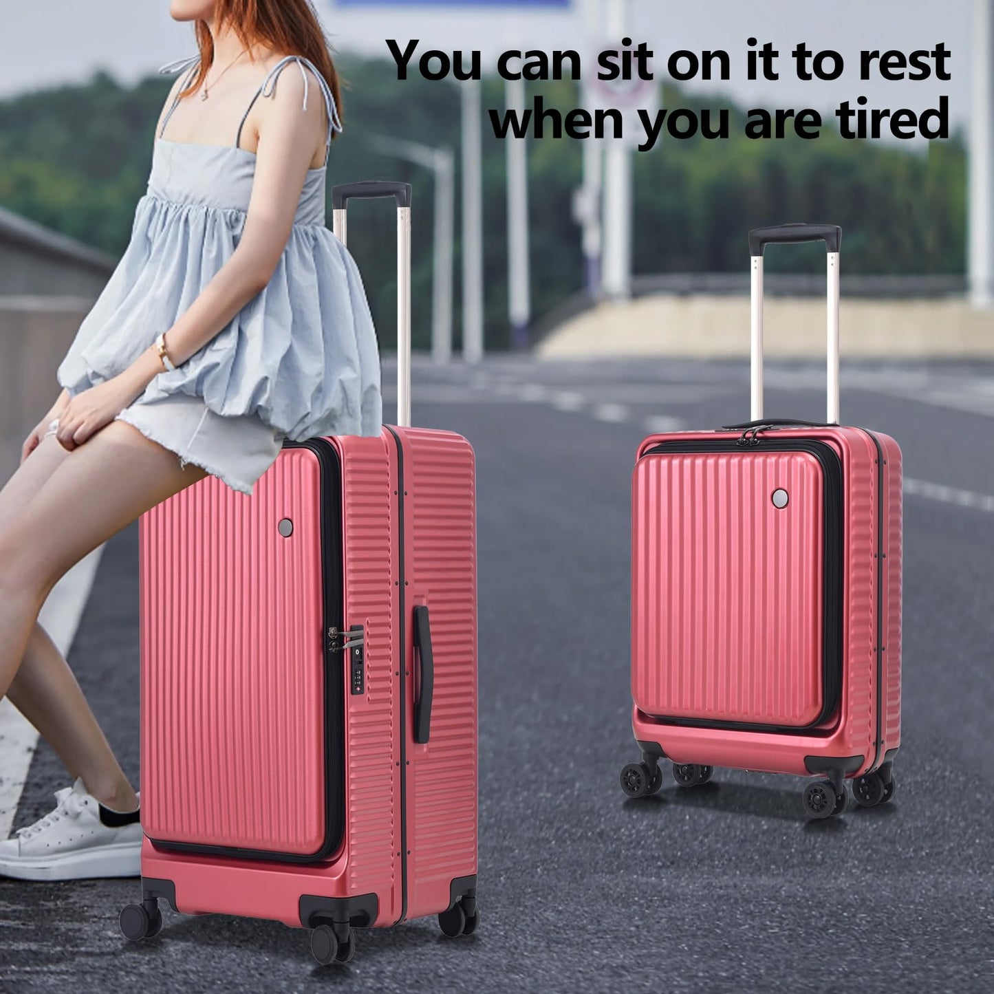 Kaleenie 2 pieces 20/29 Aluminum Frame Carry On and Checked Luggage Set with Side Opening, Lightweight Hardshell ABS+PC Trunk Suitcase with TSA Lock, 360° Universal Wheels & Adjustable Handle,Wine Red