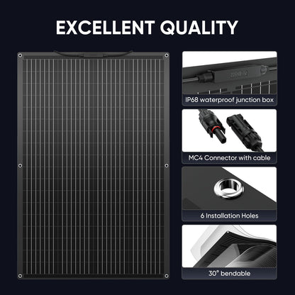 200W Flexible Solar Panel 12V Monocrystalline,23.5% High Efficiency Fiberglass Lightweight Bendable Solar Module for RV Marine Boat Camper Van Cabin Off-Grid Uneven Surfaces