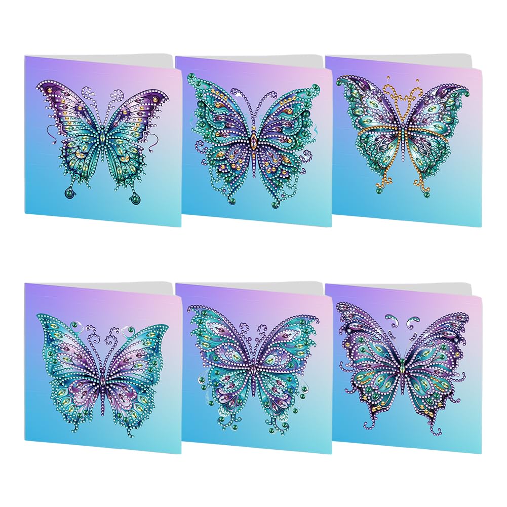 POETRYDRAW 6 Pack 5D DIY Diamond Art Painting Greeting Card Kit, Diamond Art Christmas Butterfly Greeting Card, Crafts Kit Creative with Envelope
