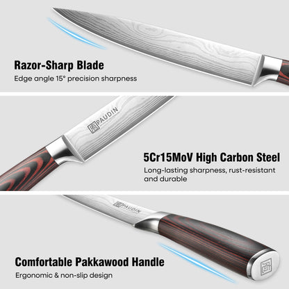 PAUDIN Carving Knife 8 inch, Ultra Sharp Brisket Slicing Knives, Premium Meat Cutting Knives German Stainless Steel, BBQ Knife with Ergonomic Handle, for Slicing Roast, Meats and Vegetables